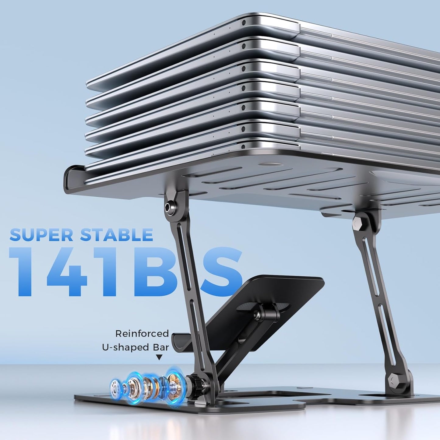 2-in-1 Adjustable Laptop Stand with Phone Holder - Ergonomic Carbon Steel Desk Riser