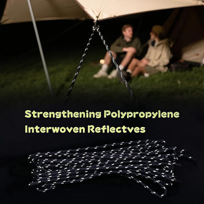 6 Pack 4m Reflective Camping Guy Lines with Aluminum Adjuster for Tent, Tarp & Canopy Shelter