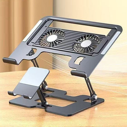 2-in-1 Adjustable Laptop Stand with Phone Holder - Ergonomic Carbon Steel Desk Riser