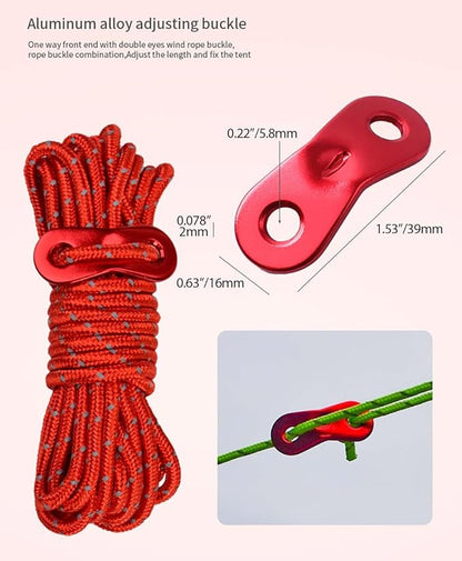 6 Pack 4m Reflective Camping Guy Lines with Aluminum Adjuster for Tent, Tarp & Canopy Shelter