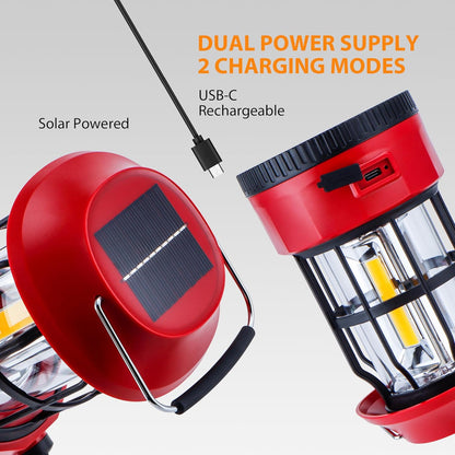 Vintage Retro LED Camping Lantern with Solar Panel & Dimmable Knob - COB Portable Tent Light