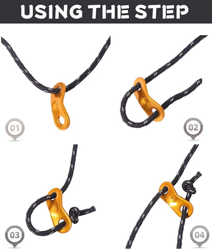 6 Pack 4m Reflective Camping Guy Lines with Aluminum Adjuster for Tent, Tarp & Canopy Shelter