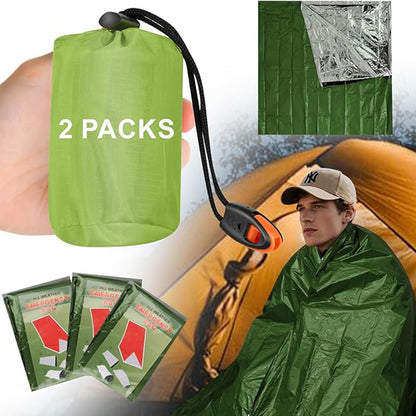 2-Pack Emergency Bivvy Sack - Waterproof Thermal Mylar Survival Sleeping Bag for Camping, Hiking & Car Emergency Kits