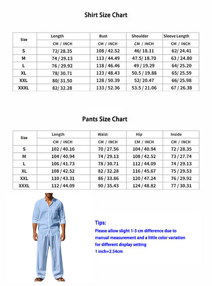 Men's Linen Blend 2-Piece Outfit, Stand Collar Roll-Up Sleeve Shirt & Wide Leg Pants Casual Set