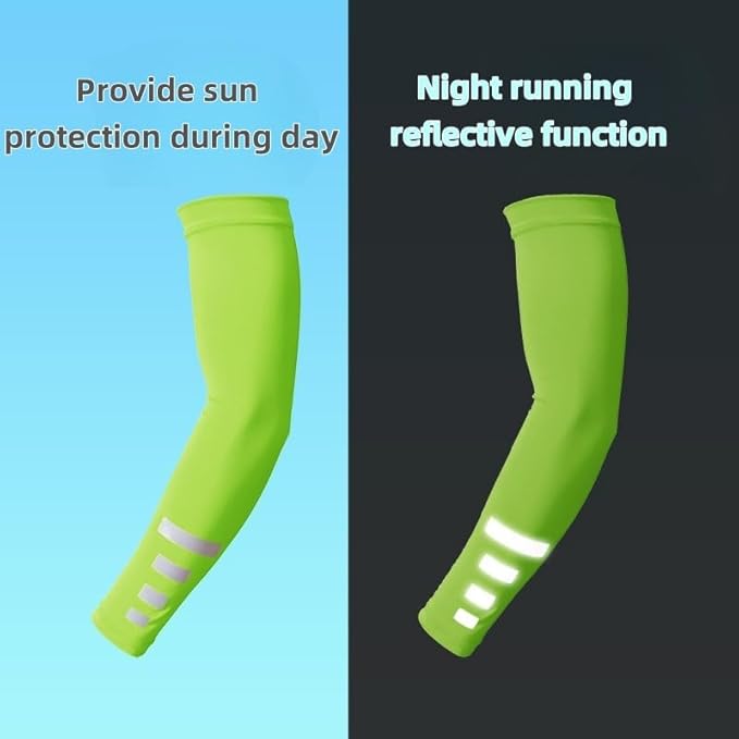 UV Sun Protection Arm Sleeves for Men/Women, Breathable Compression Arm Covers, Non-Slip Quick-Dry Sports Arm Guards with Reflective Design for Cycling, Running & Outdoor Activities