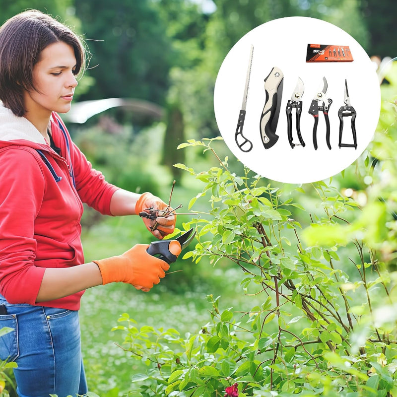 5-Piece SK-5 Steel Gardening Tool Set - Pruning Shears, Folding Saw & Garden Shears for Planting, Trimming & Yard Work