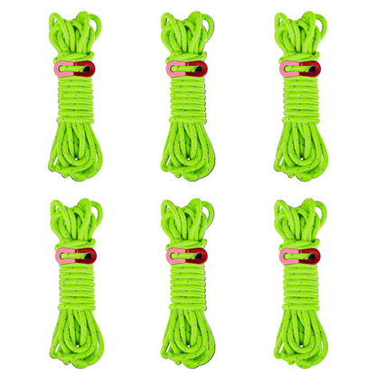6 Pack 4m Reflective Camping Guy Lines with Aluminum Adjuster for Tent, Tarp & Canopy Shelter