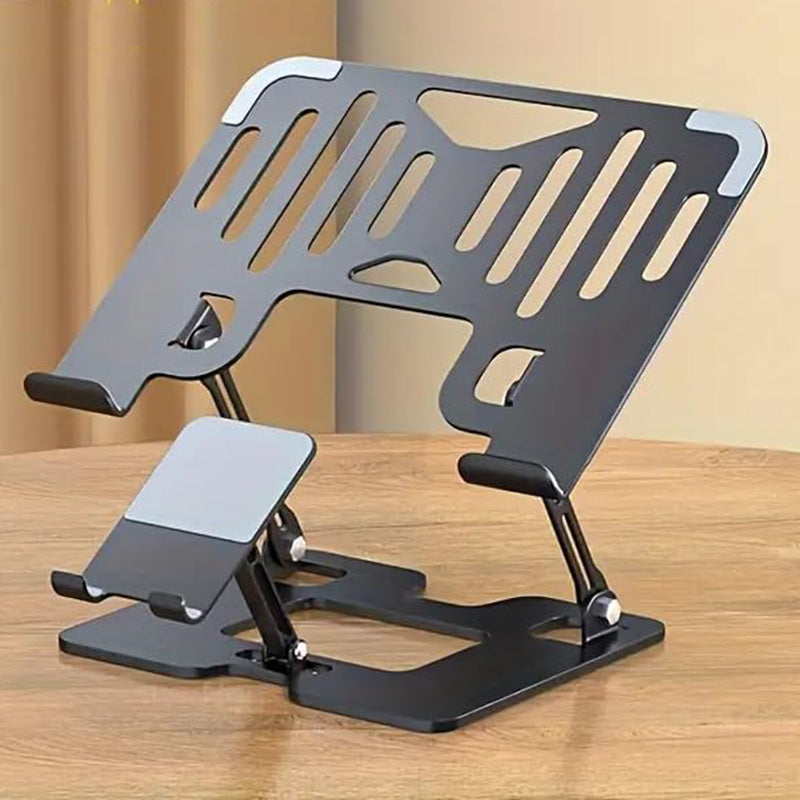 2-in-1 Adjustable Laptop Stand with Phone Holder - Ergonomic Carbon Steel Desk Riser