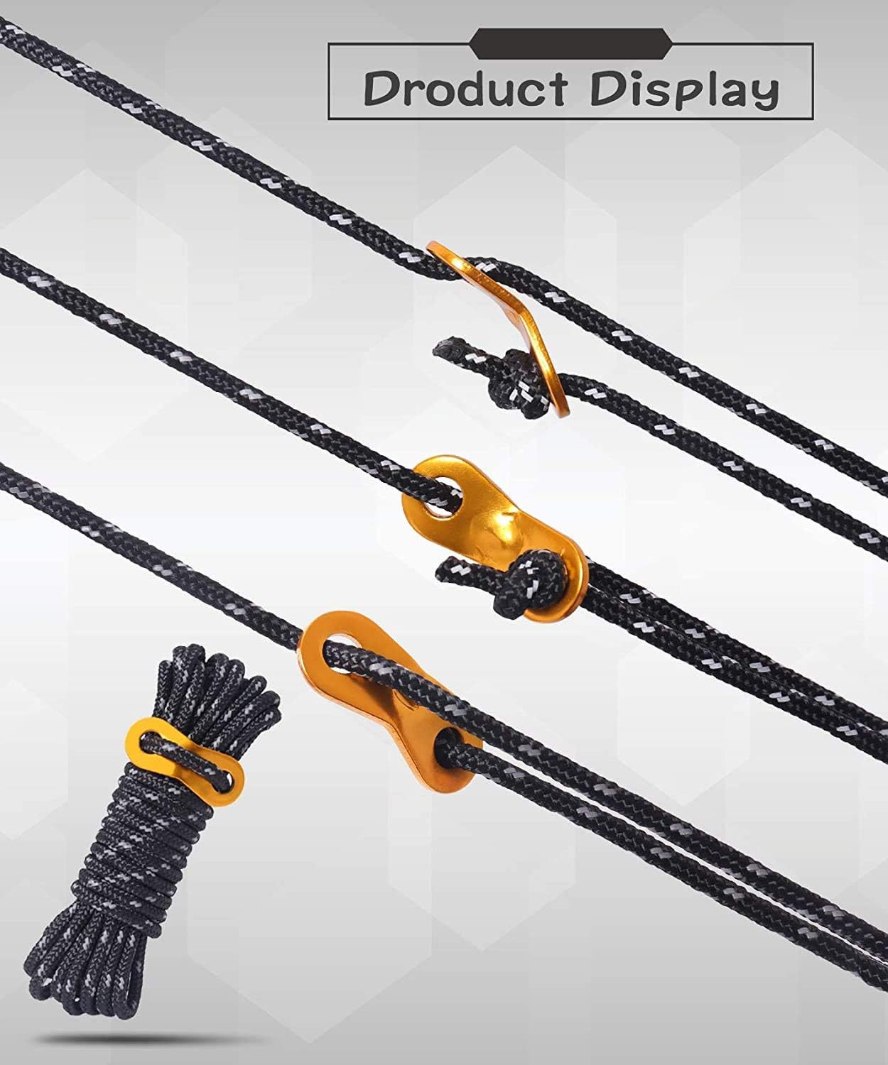 6 Pack 4m Reflective Camping Guy Lines with Aluminum Adjuster for Tent, Tarp & Canopy Shelter