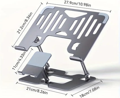 2-in-1 Adjustable Laptop Stand with Phone Holder - Ergonomic Carbon Steel Desk Riser