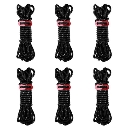 6 Pack 4m Reflective Camping Guy Lines with Aluminum Adjuster for Tent, Tarp & Canopy Shelter
