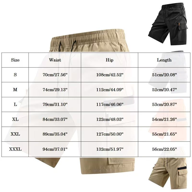 Men's Elastic Waist Cargo Shorts, Summer Breathable Multi-Pocket Casual Shorts for Outdoor & Daily
