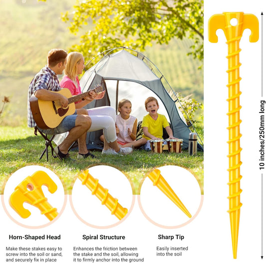 10 Inch Heavy-Duty Spiral Plastic Tent Stakes - Screw-in Sand Anchors for Camping, Canopies & Tarps