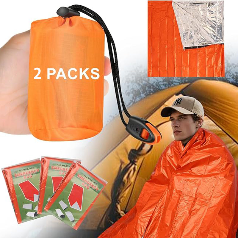 2-Pack Emergency Bivvy Sack - Waterproof Thermal Mylar Survival Sleeping Bag for Camping, Hiking & Car Emergency Kits