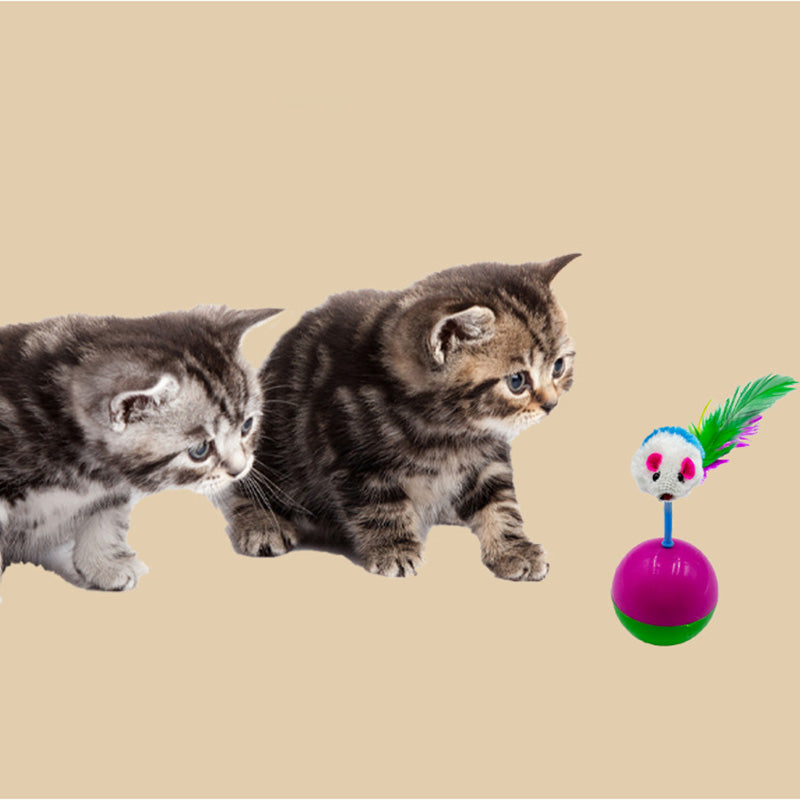 Cat Teaser Tumbler Mouse Toy - Faux Feather Mouse Ball, Random Colors for Kittens & Dogs