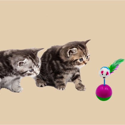 Cat Teaser Tumbler Mouse Toy - Faux Feather Mouse Ball, Random Colors for Kittens & Dogs