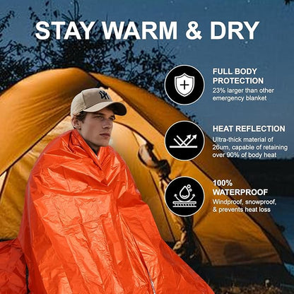 2-Pack Emergency Bivvy Sack - Waterproof Thermal Mylar Survival Sleeping Bag for Camping, Hiking & Car Emergency Kits
