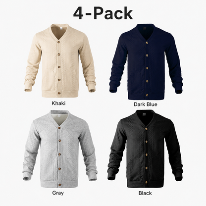 Men's Textured Jacquard V-Neck Cardigan