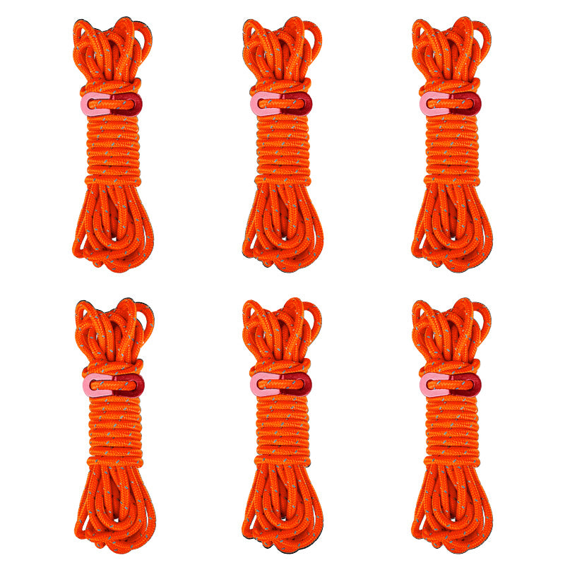 6 Pack 4m Reflective Camping Guy Lines with Aluminum Adjuster for Tent, Tarp & Canopy Shelter