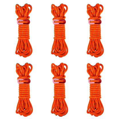 6 Pack 4m Reflective Camping Guy Lines with Aluminum Adjuster for Tent, Tarp & Canopy Shelter