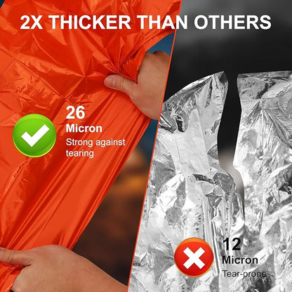 2-Pack Emergency Bivvy Sack - Waterproof Thermal Mylar Survival Sleeping Bag for Camping, Hiking & Car Emergency Kits
