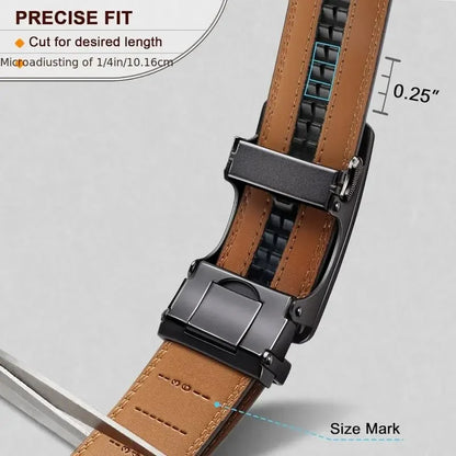 Men’s Leather Ratchet Belt with Automatic Adjustable Buckle