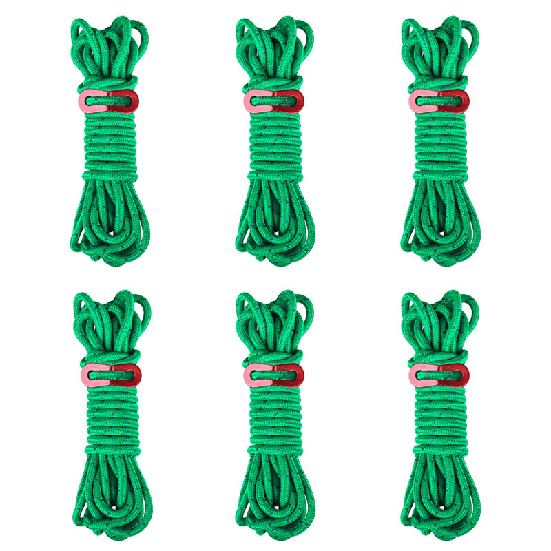 6 Pack 4m Reflective Camping Guy Lines with Aluminum Adjuster for Tent, Tarp & Canopy Shelter