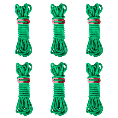 6 Pack 4m Reflective Camping Guy Lines with Aluminum Adjuster for Tent, Tarp & Canopy Shelter