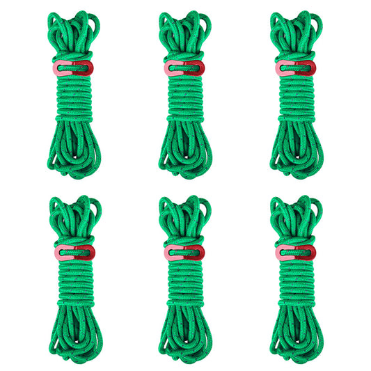 6 Pack 4m Reflective Camping Guy Lines with Aluminum Adjuster for Tent, Tarp & Canopy Shelter