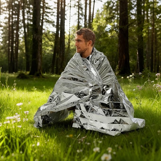 4-Pack Premium Emergency Mylar Blankets, Reflective Thermal Space Blanket for Survival, Camping, Hiking & First Aid