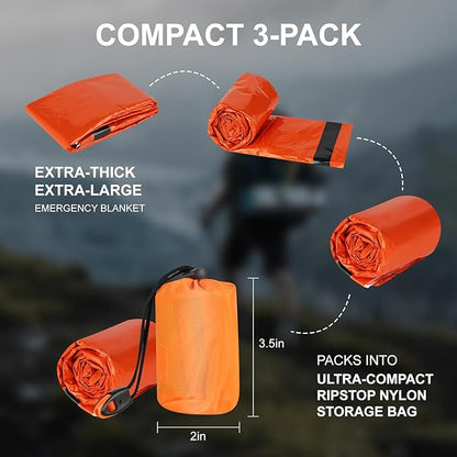 2-Pack Emergency Bivvy Sack - Waterproof Thermal Mylar Survival Sleeping Bag for Camping, Hiking & Car Emergency Kits