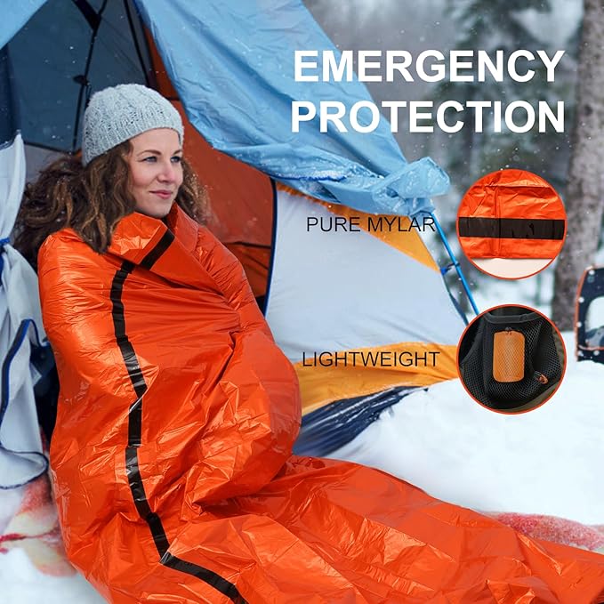 2-Pack Emergency Bivvy Sack - Waterproof Thermal Mylar Survival Sleeping Bag for Camping, Hiking & Car Emergency Kits
