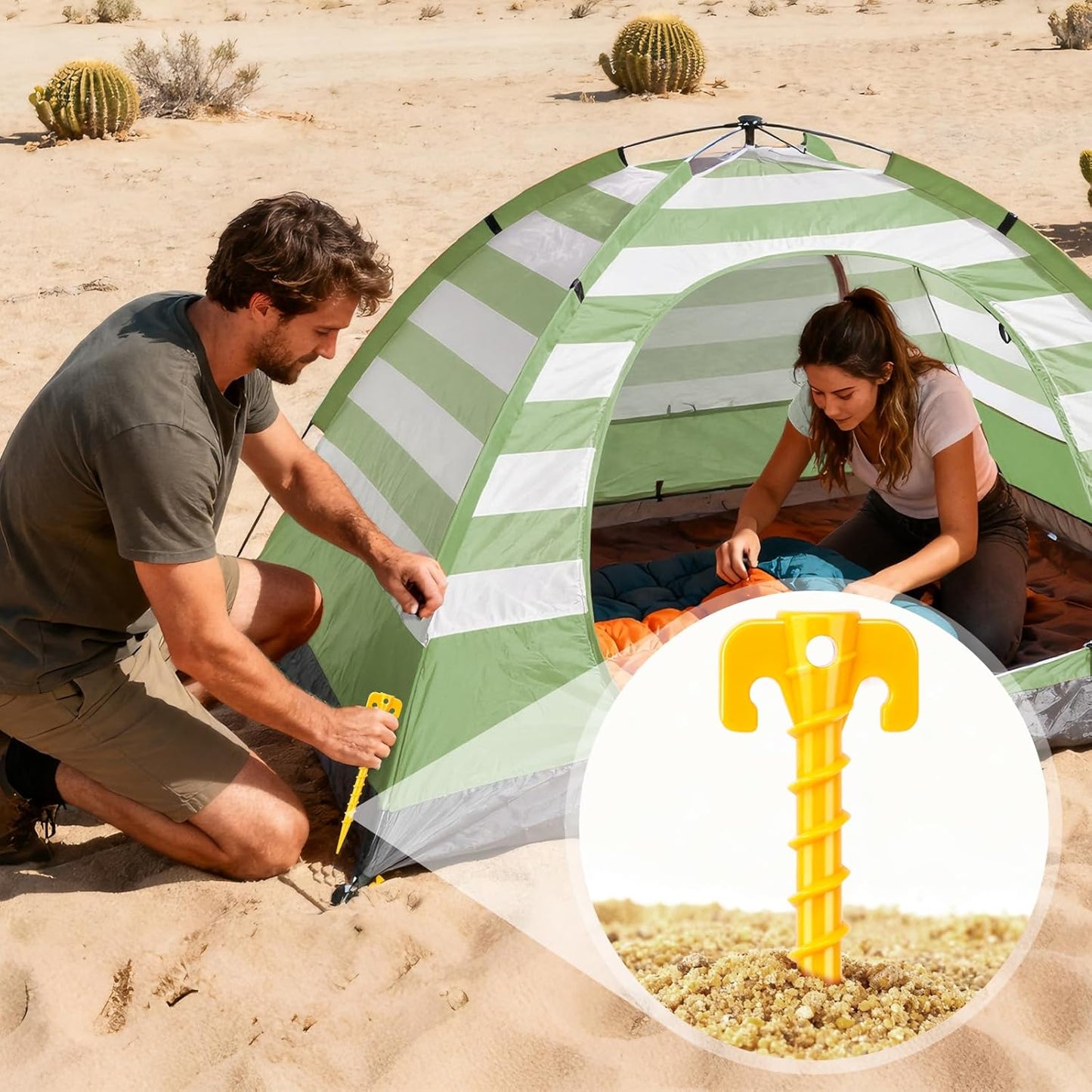 10 Inch Heavy-Duty Spiral Plastic Tent Stakes - Screw-in Sand Anchors for Camping, Canopies & Tarps