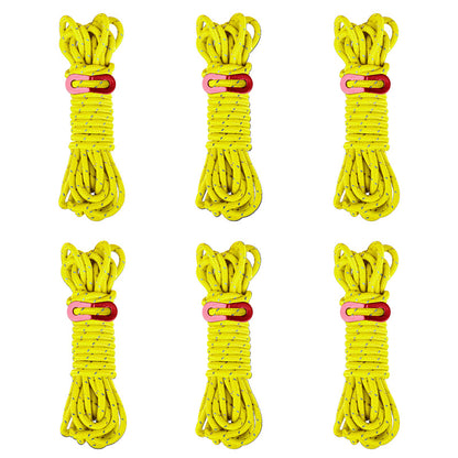6 Pack 4m Reflective Camping Guy Lines with Aluminum Adjuster for Tent, Tarp & Canopy Shelter