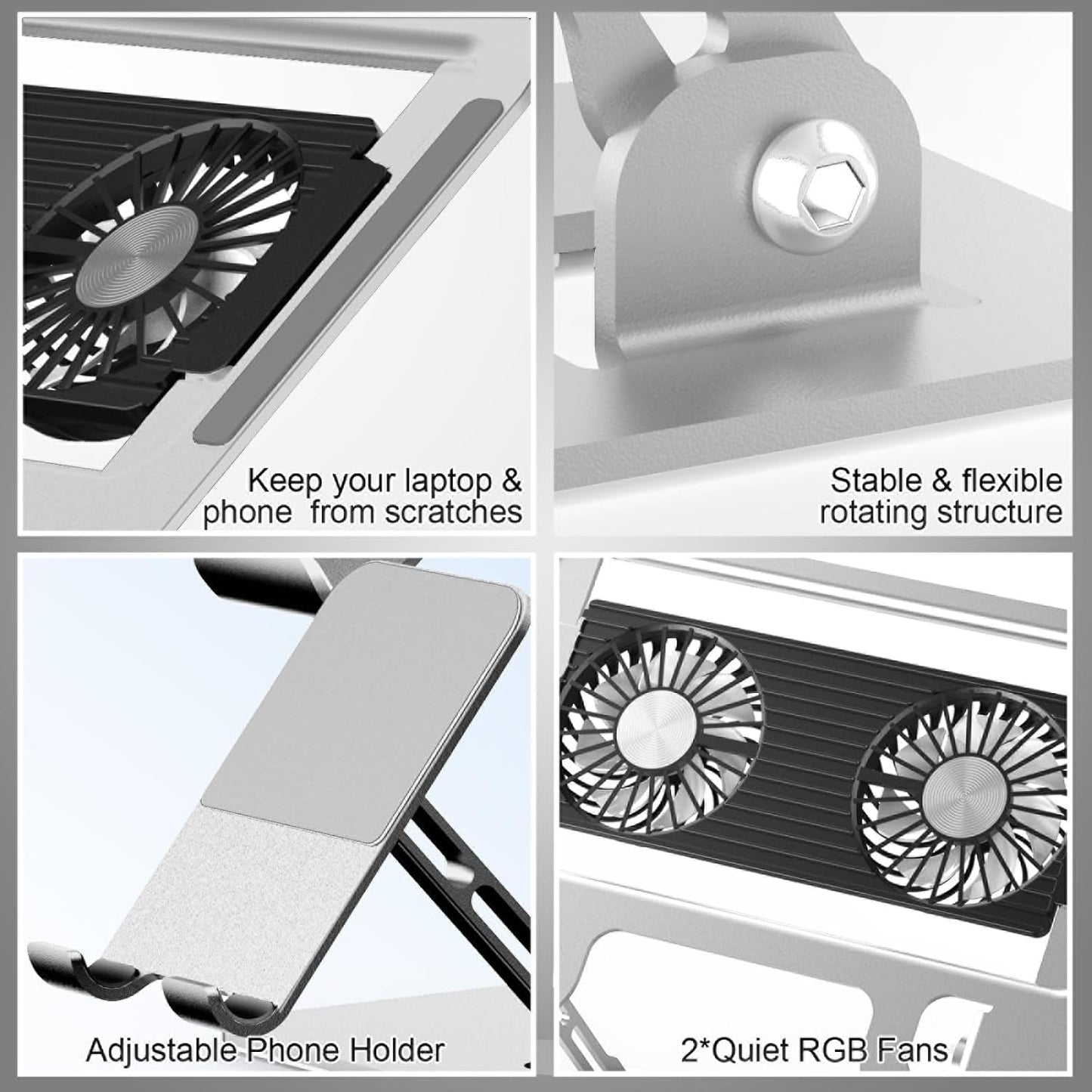 2-in-1 Adjustable Laptop Stand with Phone Holder - Ergonomic Carbon Steel Desk Riser