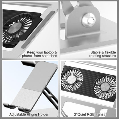 2-in-1 Adjustable Laptop Stand with Phone Holder - Ergonomic Carbon Steel Desk Riser