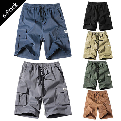 Men's Elastic Waist Cargo Shorts - Casual Summer Drawstring Work Hiking Outdoor Shorts with Multi-Pocket