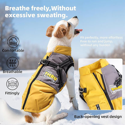 Graphene-Lined Dog Winter Vest – Waterproof, Lightweight & Adjustable Harness Design
