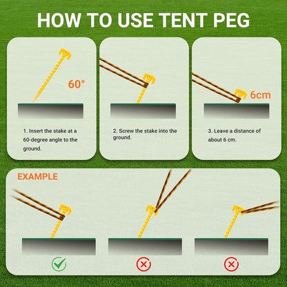10 Inch Heavy-Duty Spiral Plastic Tent Stakes - Screw-in Sand Anchors for Camping, Canopies & Tarps
