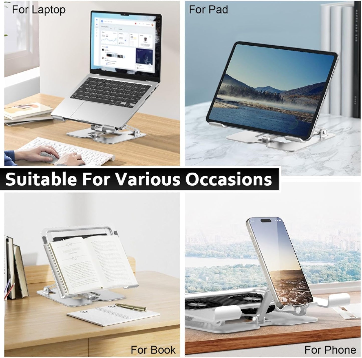 2-in-1 Adjustable Laptop Stand with Phone Holder - Ergonomic Carbon Steel Desk Riser