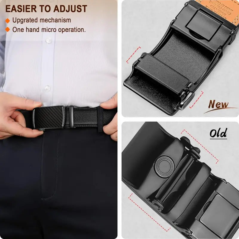 Men’s Leather Ratchet Belt with Automatic Adjustable Buckle