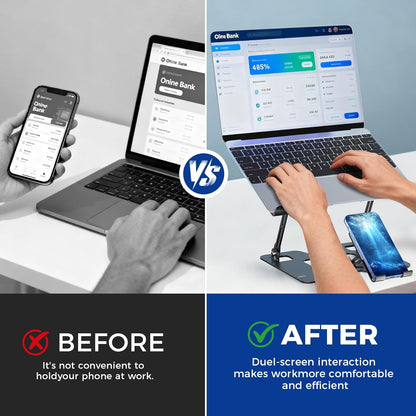 2-in-1 Adjustable Laptop Stand with Phone Holder - Ergonomic Carbon Steel Desk Riser