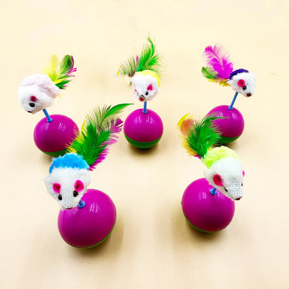 Cat Teaser Tumbler Mouse Toy - Faux Feather Mouse Ball, Random Colors for Kittens & Dogs
