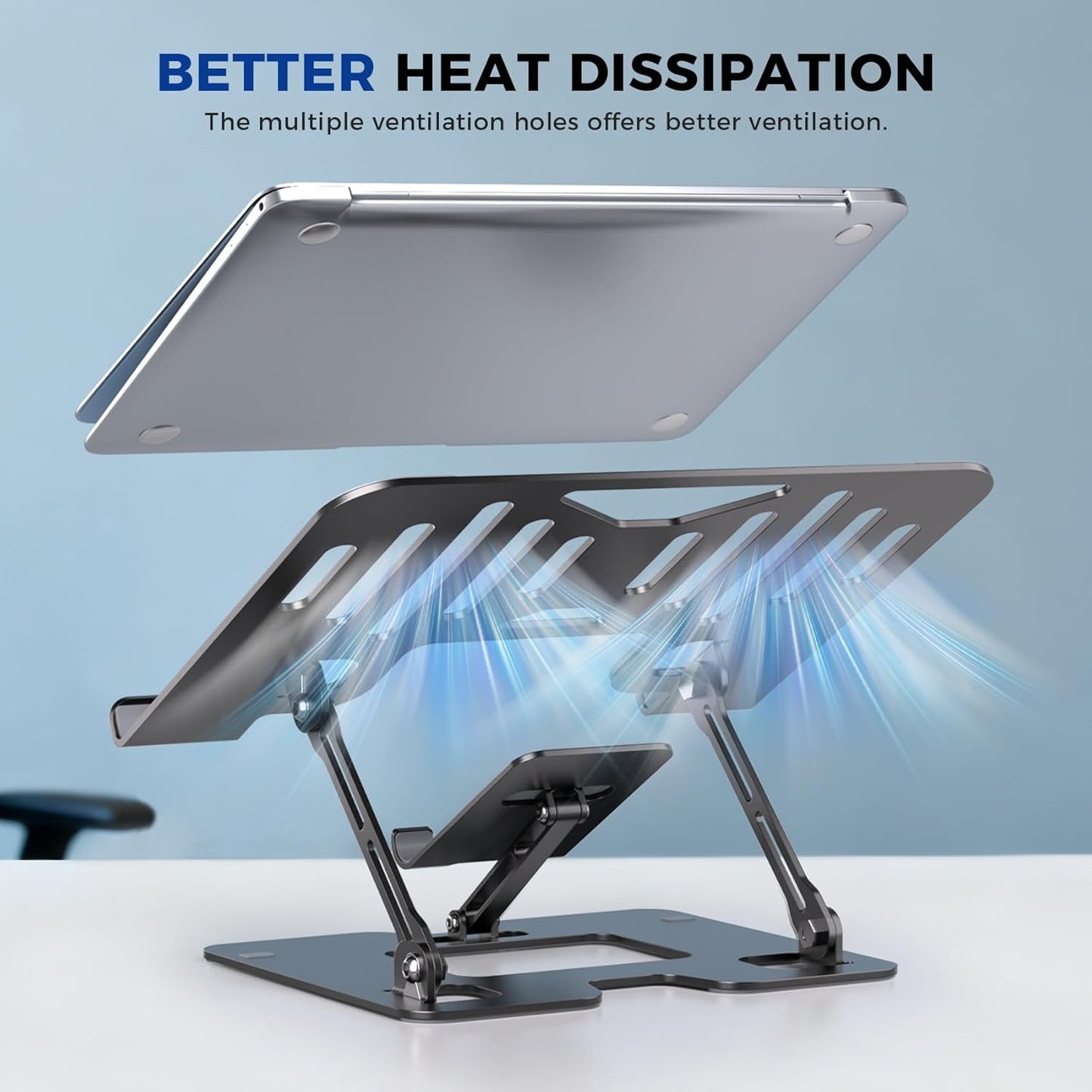 2-in-1 Adjustable Laptop Stand with Phone Holder - Ergonomic Carbon Steel Desk Riser