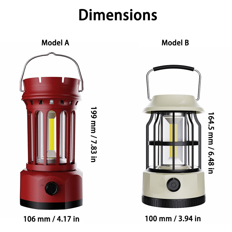 Vintage Retro LED Camping Lantern with Solar Panel & Dimmable Knob - COB Portable Tent Light