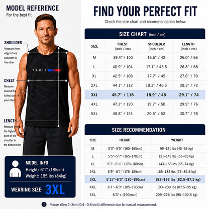 Men's Camo Paris Print Tank Top-Breathable Quick-Dry Sleeveless Gym Vest for Summer