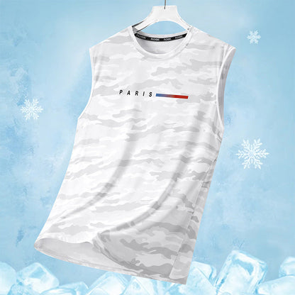 Men's Camo Paris Print Tank Top-Breathable Quick-Dry Sleeveless Gym Vest for Summer