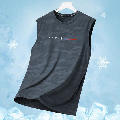 Men's Camo Paris Print Tank Top-Breathable Quick-Dry Sleeveless Gym Vest for Summer