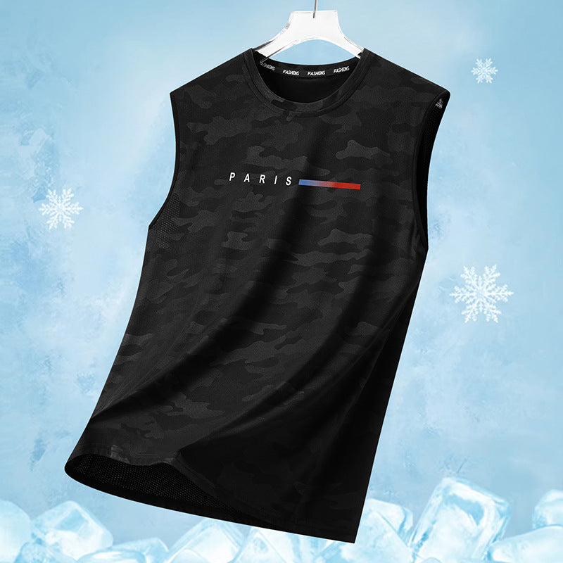 Men's Camo Paris Print Tank Top-Breathable Quick-Dry Sleeveless Gym Vest for Summer