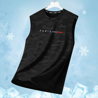 Men's Camo Paris Print Tank Top-Breathable Quick-Dry Sleeveless Gym Vest for Summer